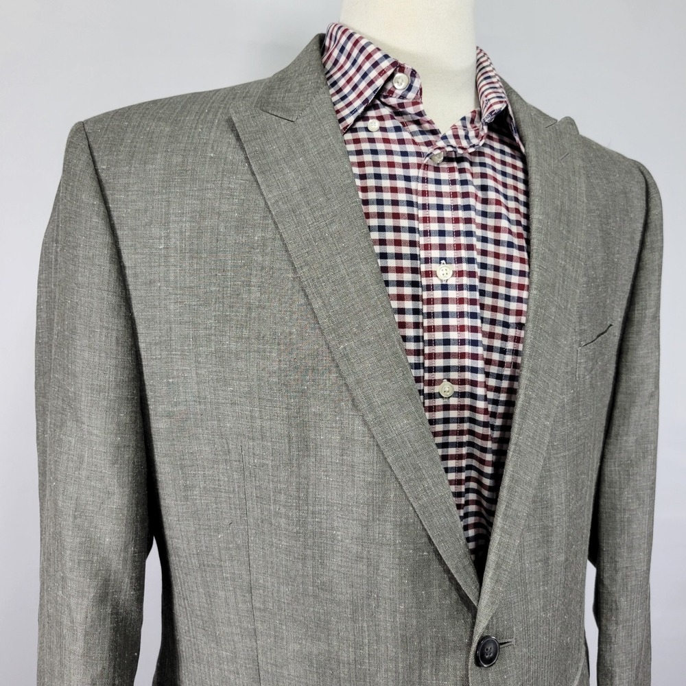 Calvin Klein‎ Men's Sport Coat Blazer Two Button Gray Herringbone Linen Wool 46R - Picture 8 of 15